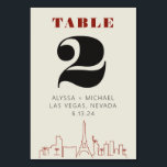 Las vegas Casino Skyline Wedding Tischnummer<br><div class="desc">Eine lustige und moderne Las Vegas Casino Skyline Wedding Tischnummer Karte, die eine individuelle Touch zu Ihrem Event in Las Vegas hinzufügen wird! Diese Hochzeitsreise-Tischnummer besticht durch ein modernes Las Vegas-Skyline-Rendering und einen vollständig anpassbaren Schriftart und Text auf Elfenbein-Creme-Hintergrund. Perfekt für ein trendiges, modernes oder klassisches traditionelles Event - diese...</div>