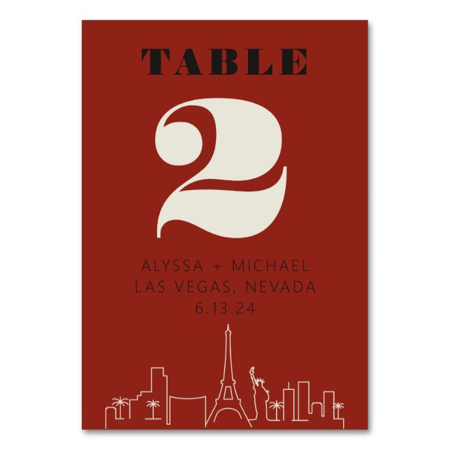 Las vegas Casino Skyline Wedding Tischnummer (Vorderseite)
