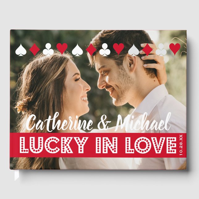 Las Vegas Casino Wedding Foto Red & White Gästebuch (Vorderseite)