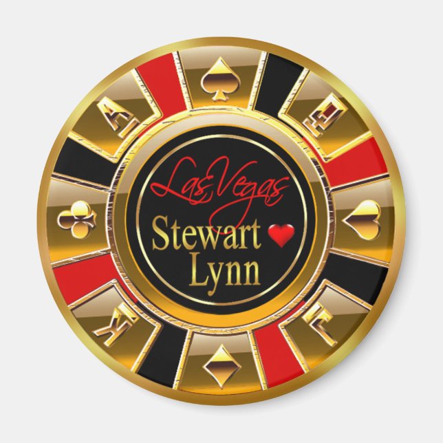 Las Vegas Deluxe Gold & Red Casino Chip Gefallen Magnet (Vorne)