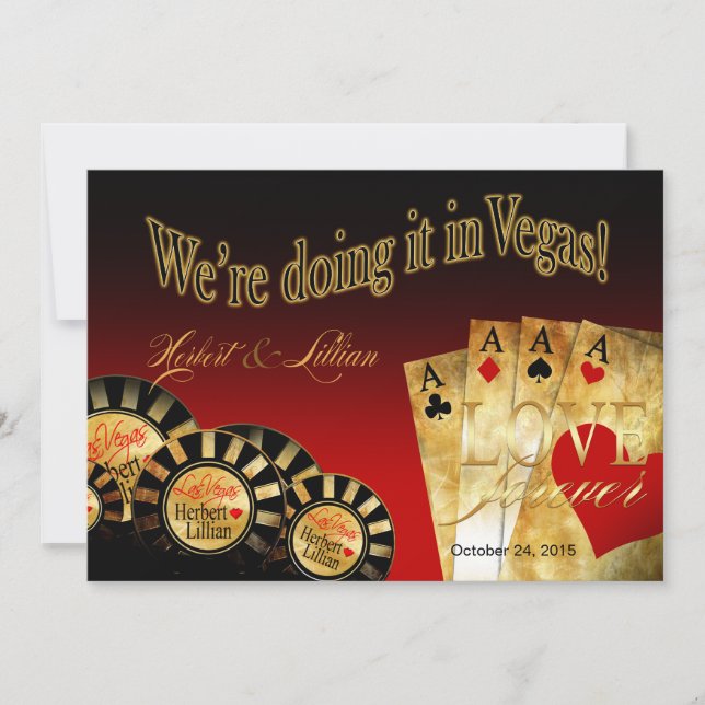 Las Vegas Deluxe Wedding | Rotes Gold Einladung (Vorderseite)