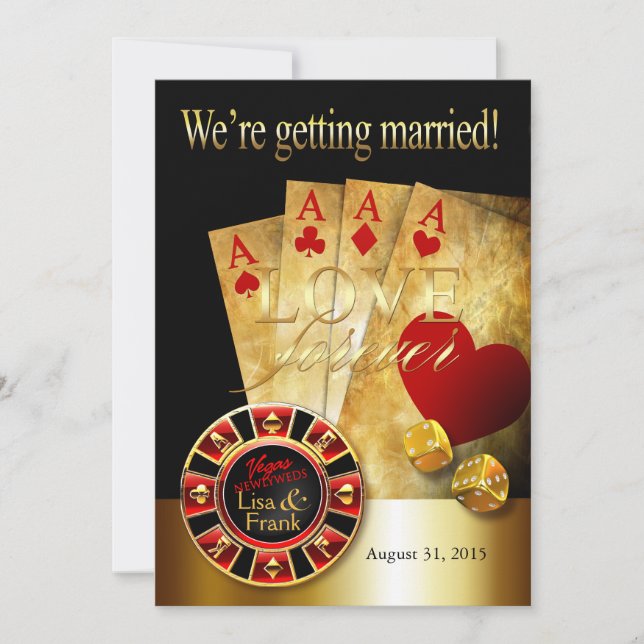 Las Vegas Deluxe Wedding | Rotes Gold Einladung (Vorderseite)