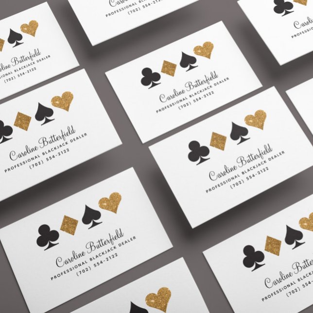 Las Vegas Destinate Gold Imitats Glitzer Business  Platzkarte (black and gold card suits business cards for poker players, dealers, and casino employees)