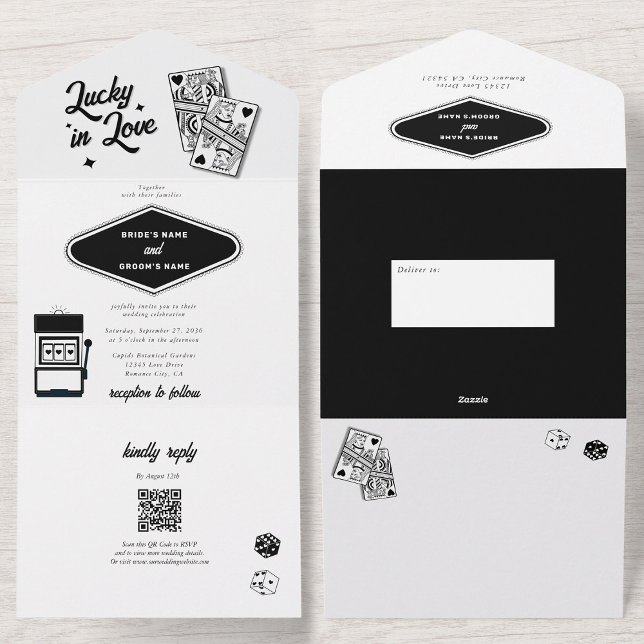 Las Vegas Destination Casino Lucky Lucky Liebe Hoc All In One Einladung (Las Vegas Destination Casino Lucky in Love Wedding All In One Invitation)