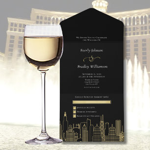 Las Vegas Destination Hochzeit Elegant Schwarz Gol All In One Einladung