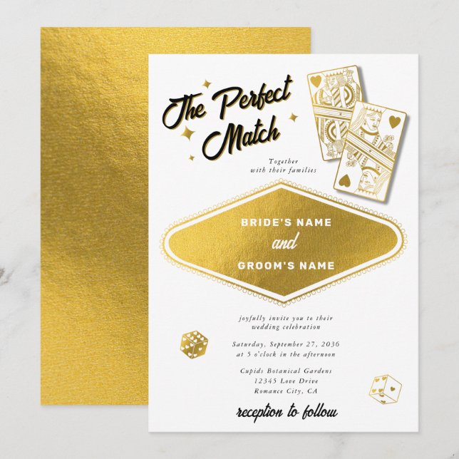 Las Vegas Destination Perfect Match Wedding Gold Einladung (Vorne/Hinten)