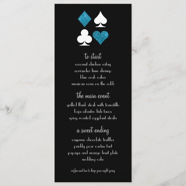 Las Vegas Destiny Blue Glitzer Wedding Menu Menükarte (Vorderseite)