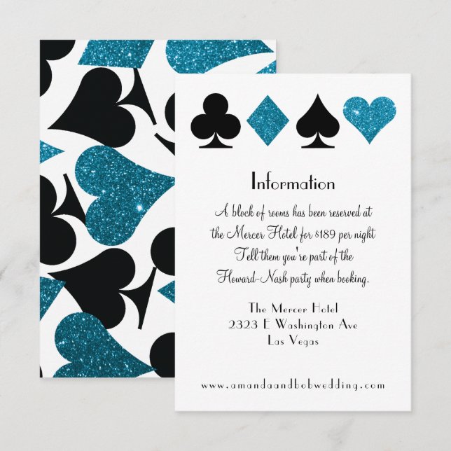 Las Vegas Destiny Malibu Blue Glitzer Informatione Einladung (Vorne/Hinten)