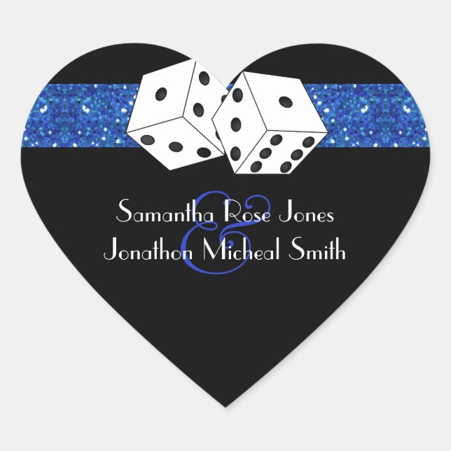 Las Vegas Dice Royal Blue Imitats Glitzer Wedding Herz-Aufkleber (Vorderseite)