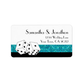 Las Vegas Dice Theme Aquamarin & Black Imitats Gli Adressaufkleber