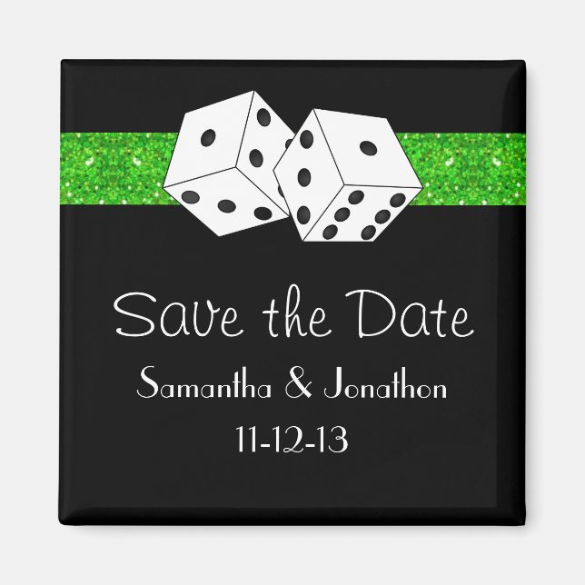 Las Vegas Dice Theme Green & Black Save the Date Magnet (Vorne)