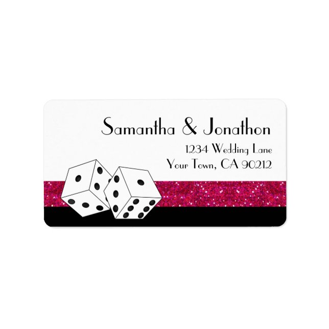 Las Vegas Dice Theme Hot White Pink Glitzern Look Adressaufkleber (Vorne)