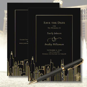 Las Vegas Elegant Gold Schwarz Classy Save the Dat Einladung