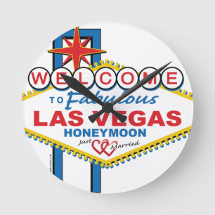 Las Vegas Flitterwochen retro Runde Wanduhr