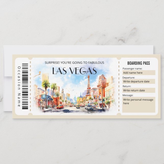 Las Vegas Flugzeug Boarding Ticket bearbeiten Einladung (Vorderseite)