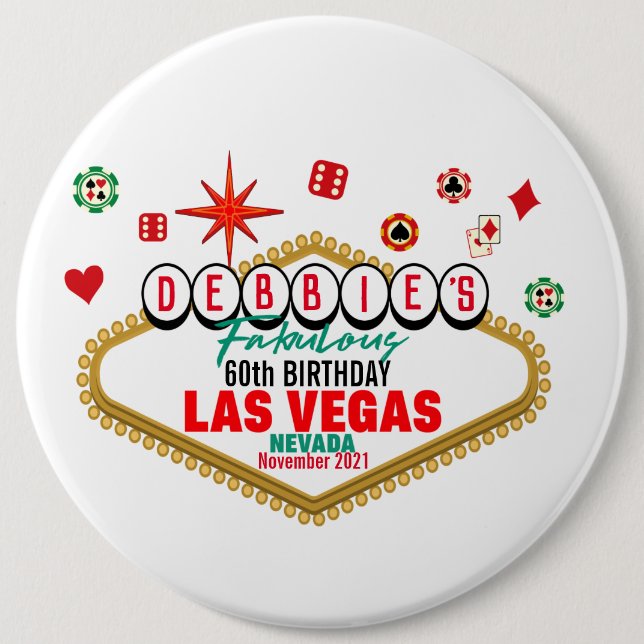 Las Vegas Geburtstagsparty Anpassbare Matching Button (Vorderseite)