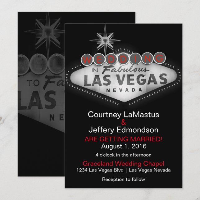 Las Vegas Hochzeit in Urlaubsort Einladung (Vorne/Hinten)