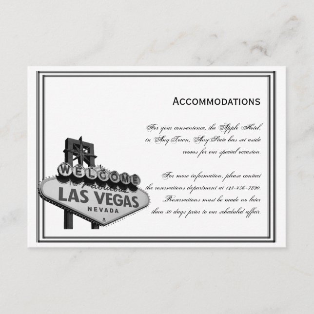 Las Vegas Hochzeit in Urlaubsort Unterkünfte Begleitkarte (Vorderseite)