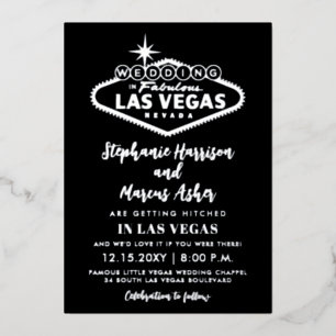 Las Vegas Hochzeit  schwarze silberne Info auf der Folieneinladung