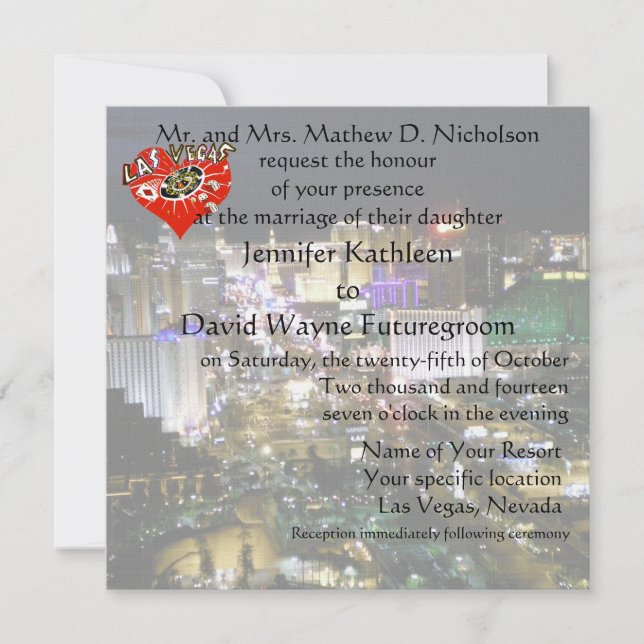 Las Vegas Hochzeit und Empfang Rotes Herz Einladung (Vorderseite)