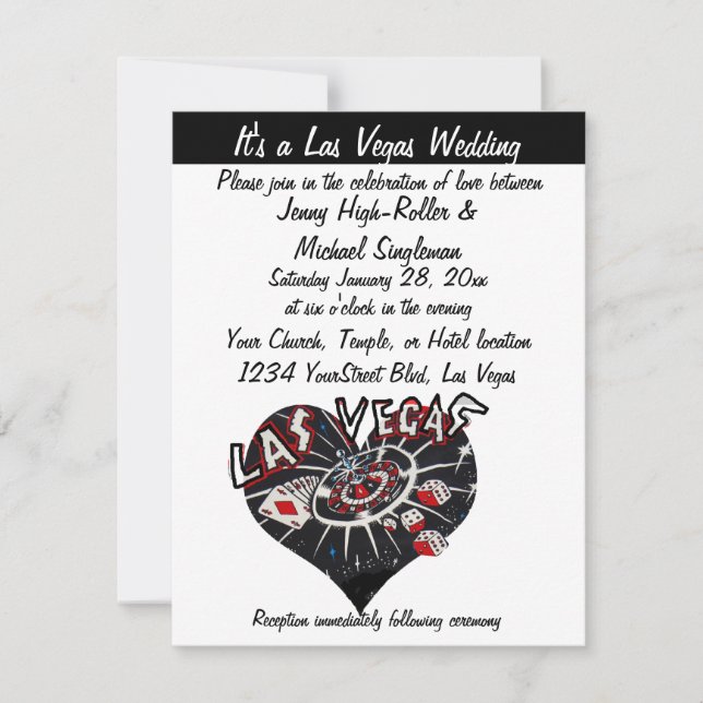 Las Vegas Hochzeit zeitgenössisches Schwarz-Weiß-H Einladung (Vorderseite)
