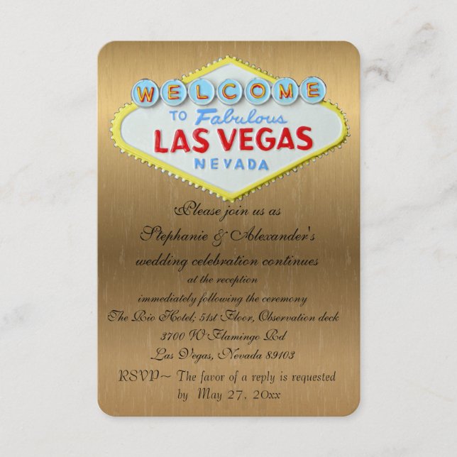 Las Vegas Hochzeitsempfang Gold Einschließung Begleitkarte (Vorderseite)