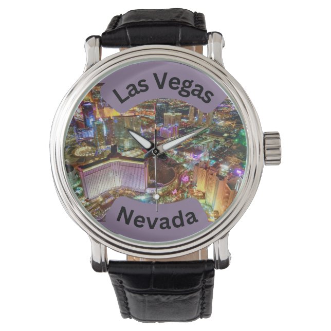 Las Vegas in der Nacht mit Neonlicht Nevada Armbanduhr (Vorderseite)