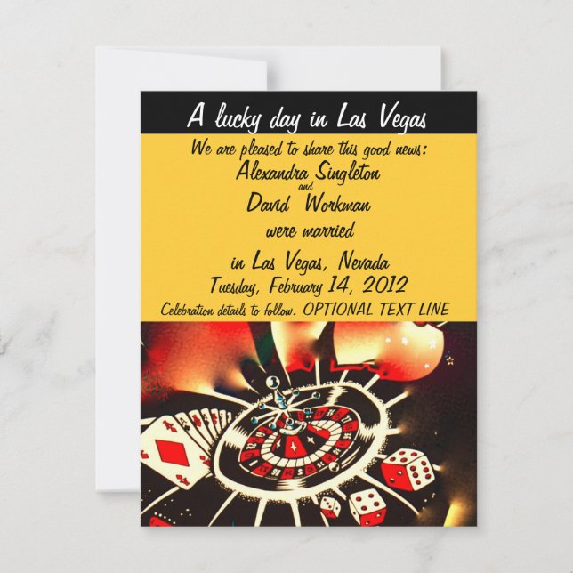 Las Vegas-Kasino-Thema-Heirat-Mitteilung Einladung (Vorderseite)