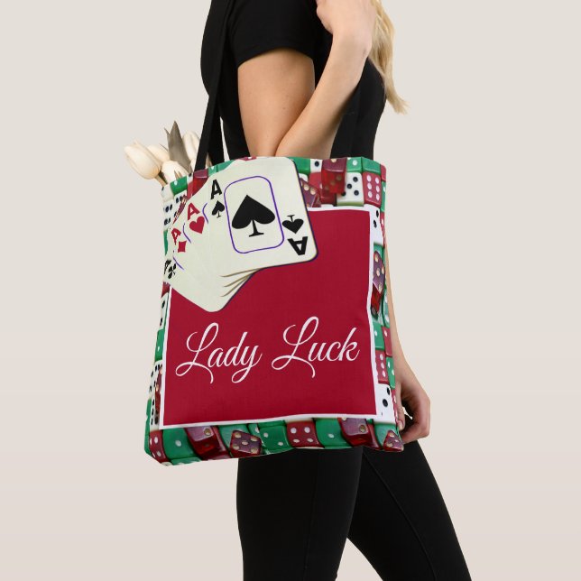 Las Vegas-Kasino-Würfel und Karten mit Dame Luck Tasche (Von Nahem)