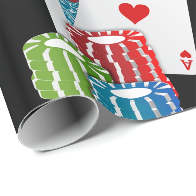 Las Vegas-Kasinogroße Blackjack-Karten und Chips Geschenkpapier (Rolleneckpunkt)