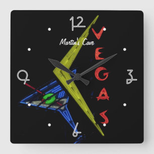 Las Vegas Mancave personalisiertes Neon-Schild Quadratische Wanduhr