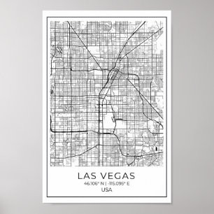 Las Vegas Map - Las Vegas Black and White Map Poster