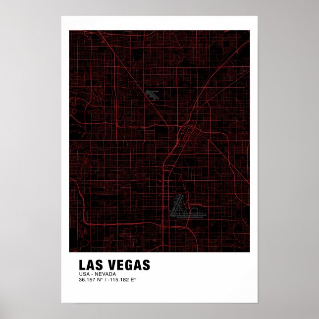 Las Vegas Map Poster - Nevada Black & Red Map (Vorne)