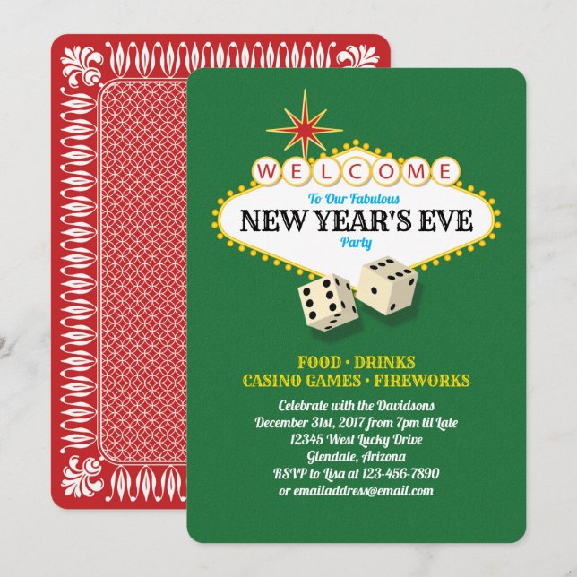 Las Vegas Marquee Silvester Party Einladung (Vorne/Hinten)
