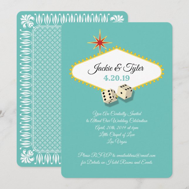 Las Vegas Marquee Wedding in Aqua Einladung (Vorne/Hinten)