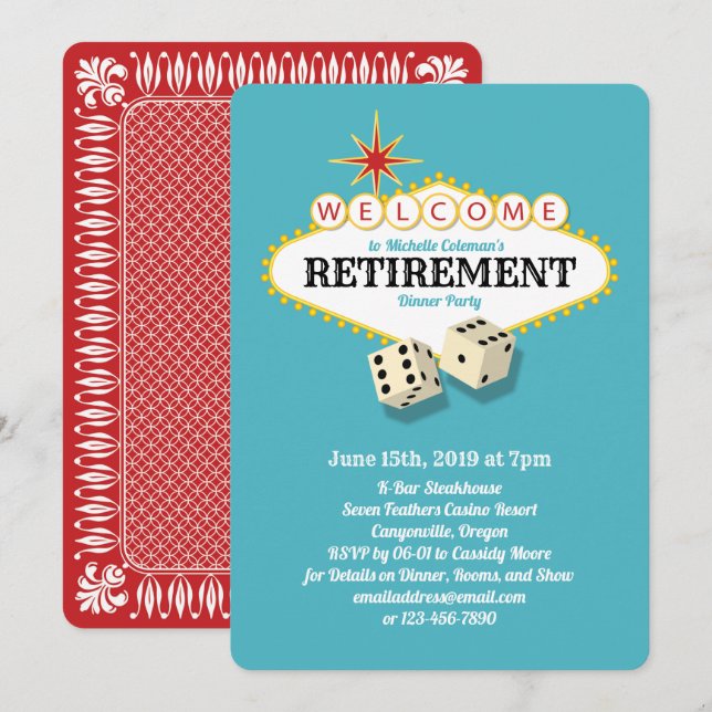Las Vegas Marquet Retirement Party Aquamarin Einladung (Vorne/Hinten)