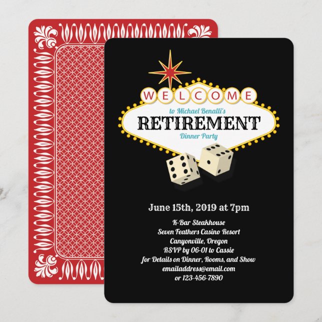 Las Vegas Marquet Retirement Party Black Einladung (Vorne/Hinten)