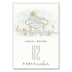 Las Vegas Nevada Aquarell-Landschaft-Hochzeit Tischnummer