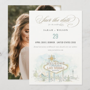 Las Vegas Nevada Aquarell-Landschaft Hochzeitsfoto Save The Date