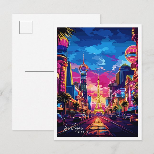 Las Vegas Nevada Vintage Illustration Postkarte (Vorne/Hinten)