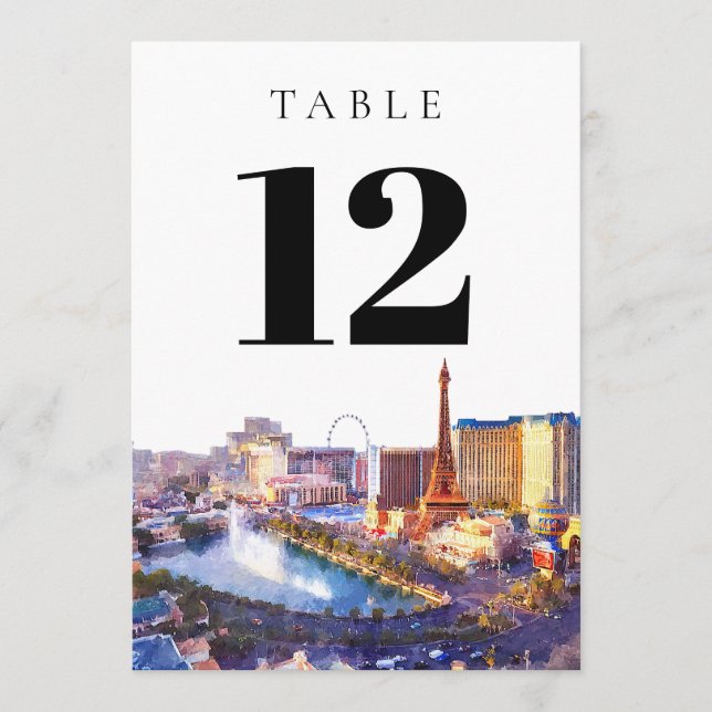 Las Vegas Nevada Watercolor Table Number Einladung (Vorderseite)