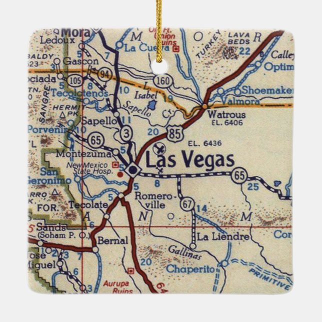 Las Vegas New Mexico Alte Karte Keramikornament (Rückseite)