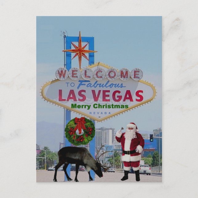Las Vegas Père Noël & Rodolph Joyeux Noël Carte po (Devant)