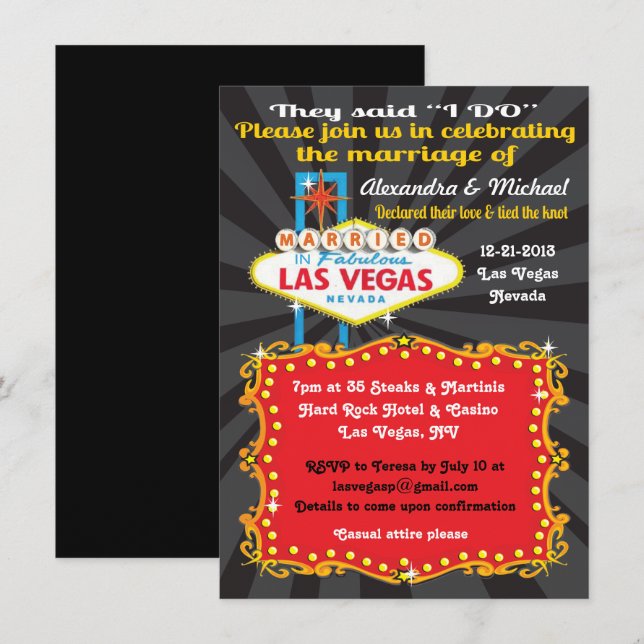 Las Vegas Post Wedding Réception Invitations (Devant / Derrière)