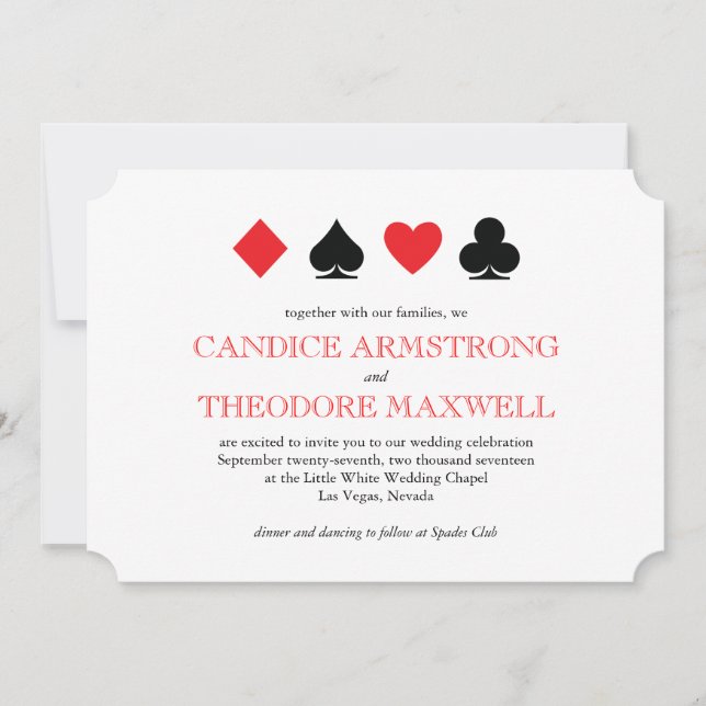 Las Vegas Red Black Card Anzug Hochzeit Einladung (Vorderseite)