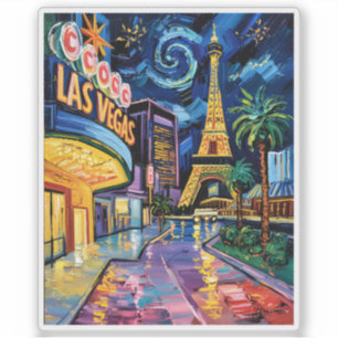 Las Vegas Reise Van Gogh Stil Casino Nacht Stadt  Aufkleber