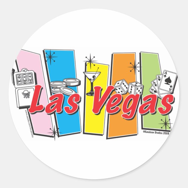 Las Vegas Retro Runder Aufkleber (Vorderseite)