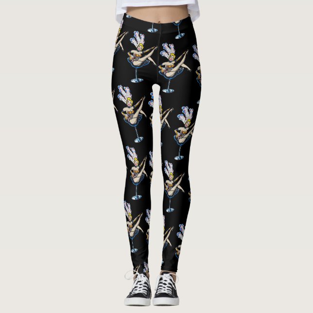 Las Vegas-Revuegirl-Blondine auf Schwarzem Leggings (Vorderseite)