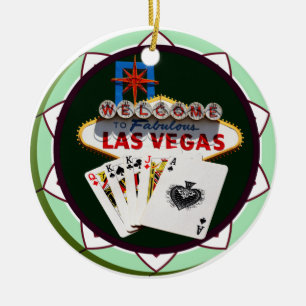 Las Vegas Schild und Two Kings Pokerchip Keramikornament