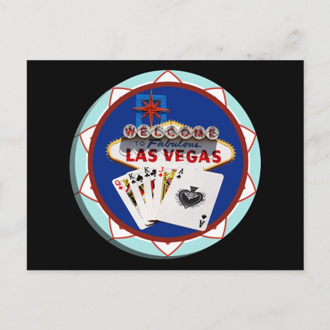 Las Vegas Sign & Cards Poker Chip Postkarte (Vorderseite)